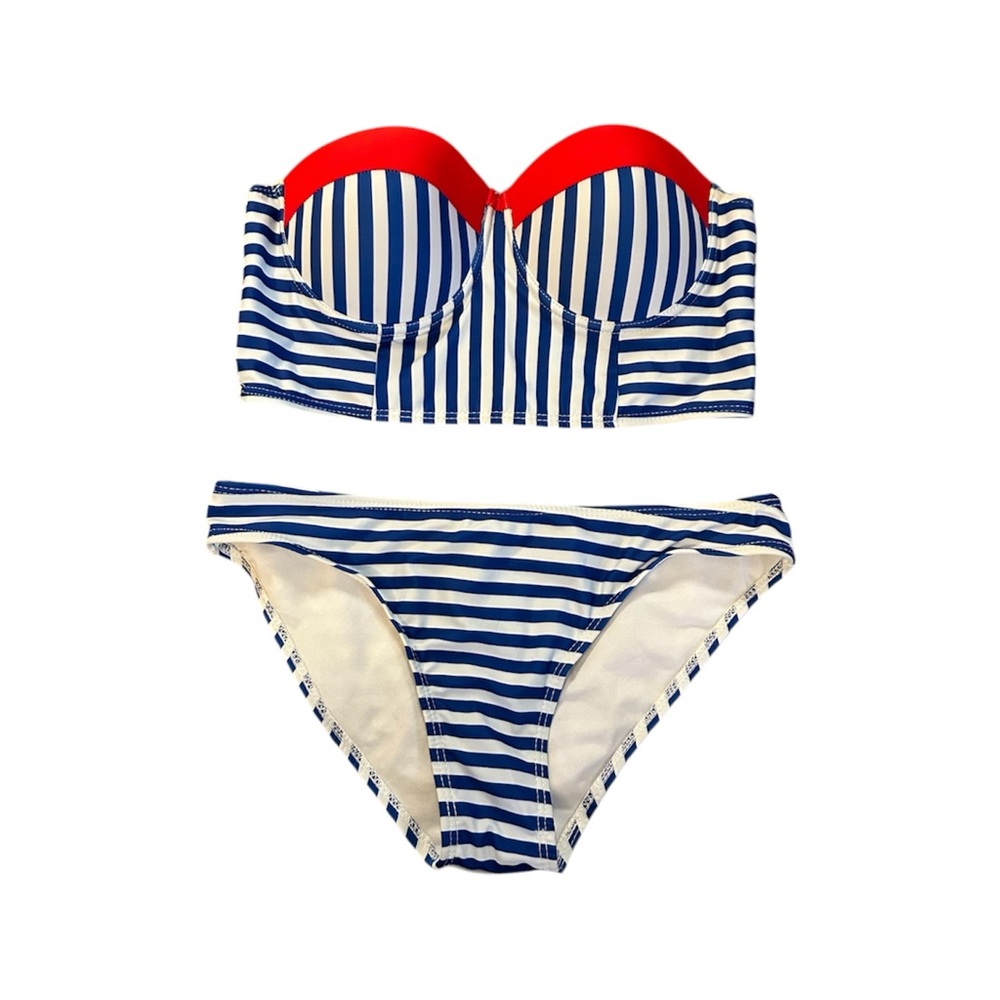 Blue and Red Stripe Bikini Set